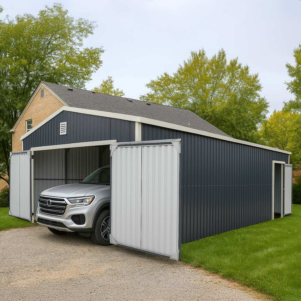 16' x 24' Metal Garage Shed with Swing Front & Side Doors, 10'6" Peak Height, TMG-MS1624A