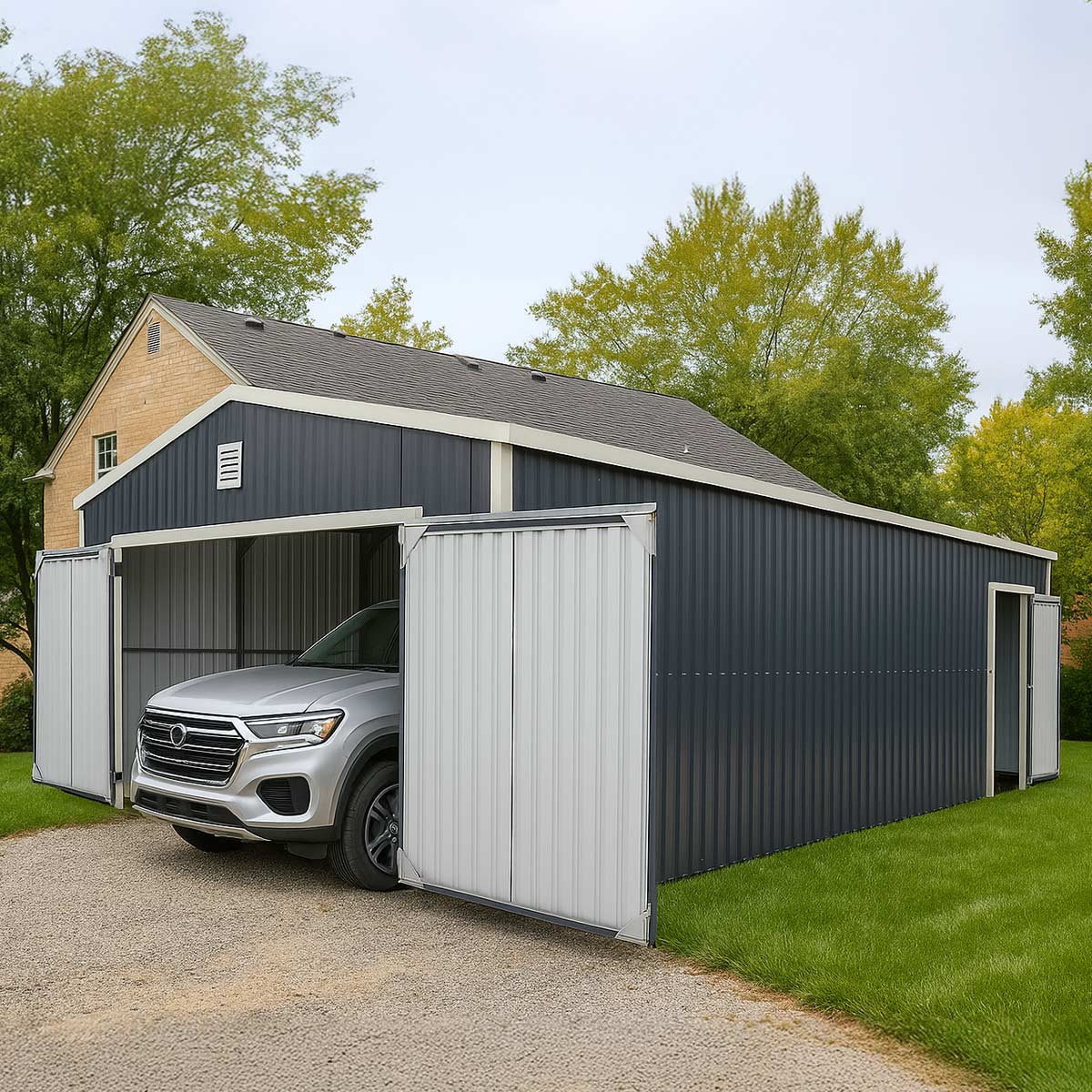 16' x 24' Metal Garage Shed with Swing Front & Side Doors, 10'6" Peak Height, TMG-MS1624A