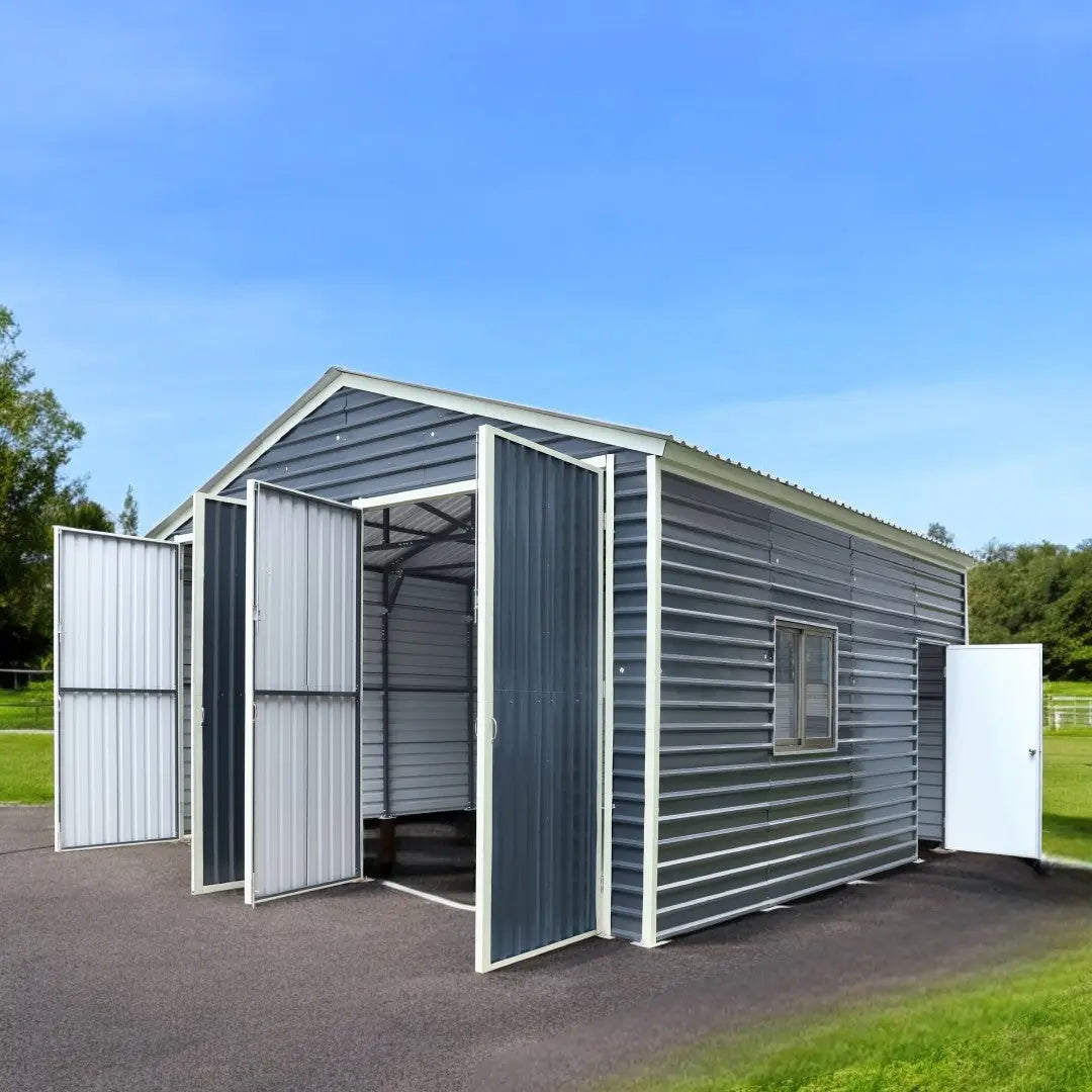 20' x 20' Metal Garage Shed, 9' High Double Front Doors, 13' Peak, 400 Sq-Ft TMG-MS2020