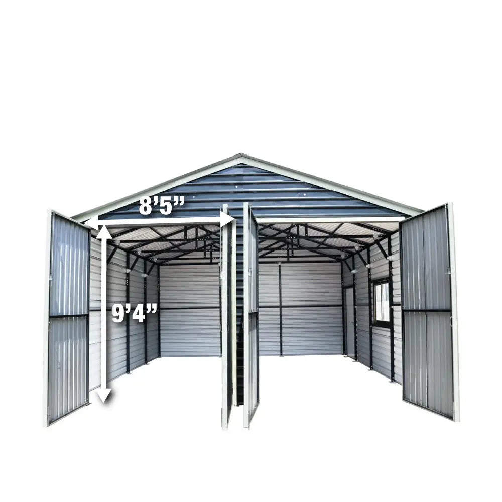 20' x 20' Metal Garage Shed, 9' High Double Front Doors, 13' Peak, 400 Sq-Ft TMG-MS2020