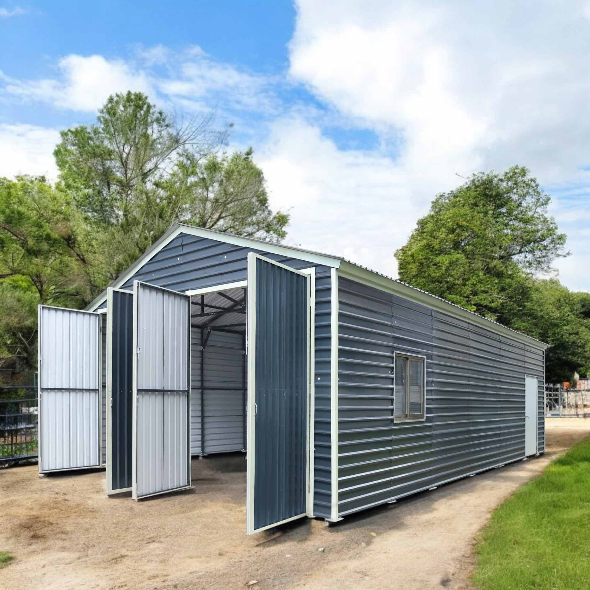 20' x 30' Metal Garage Shed, 9' High Double Front Doors, 13' Peak, 600 Sq-Ft TMG-MS2030
