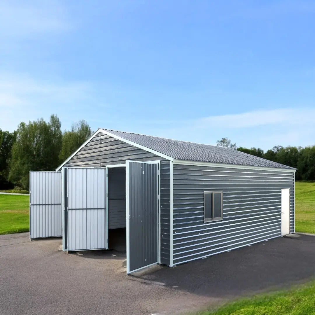 26' x 30' Metal Garage Shed, 9' High Double Front Doors, 14' Peak, 780 Sq-Ft TMG-MS2630
