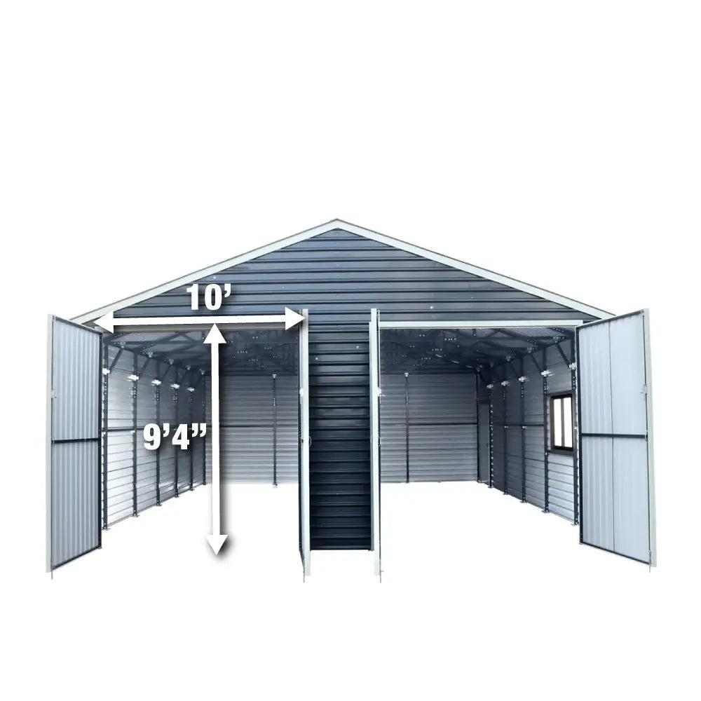 26' x 30' Metal Garage Shed, 9' High Double Front Doors, 14' Peak, 780 Sq-Ft TMG-MS2630