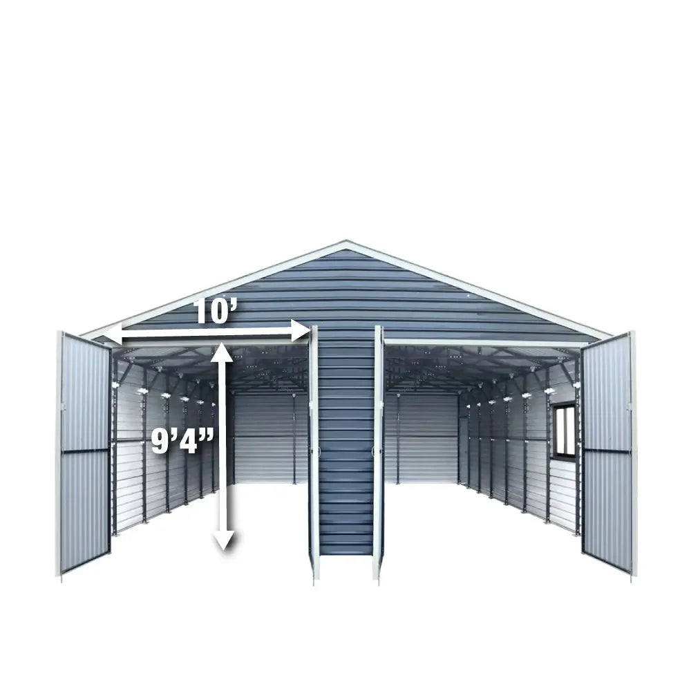 26' x 40' Metal Garage Shed, 9' High Double Front Doors, 14' Peak, 1040 Sq-Ft TMG-MS2640
