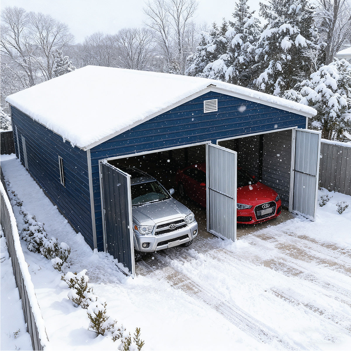 20' x 40' Metal Garage Shed, 9' High Double Front Doors, 13' Peak, 800 Sq-Ft TMG-MS2040