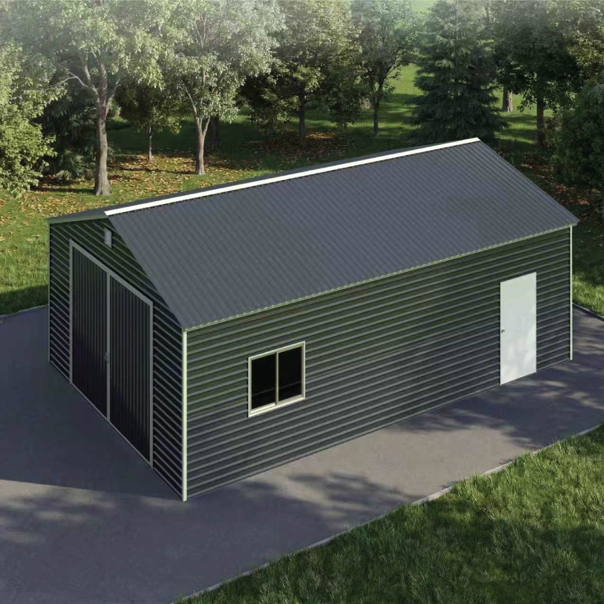 20' x 30' Metal Garage Shed, 11'10" Large Front Door, Side Entry, Window, 13' Peak Height TMG-MS2030D