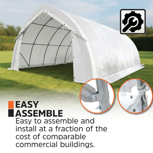 20' x 30' Arch Wall Peak Ceiling Storage Shelter with Heavy Duty 17 oz PVC Cover & Drive Through Doors, TMG-ST2032PV (Previously ST2031PV)