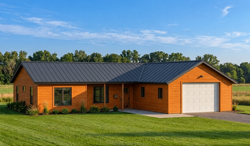 Frontier concept rendering shown with charcoal metal roofing; final specifications confirmed in your quote.