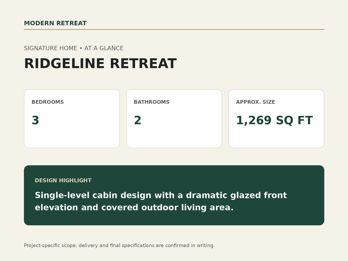 Ridgeline Retreat Signature Home at-a-glance specifications.