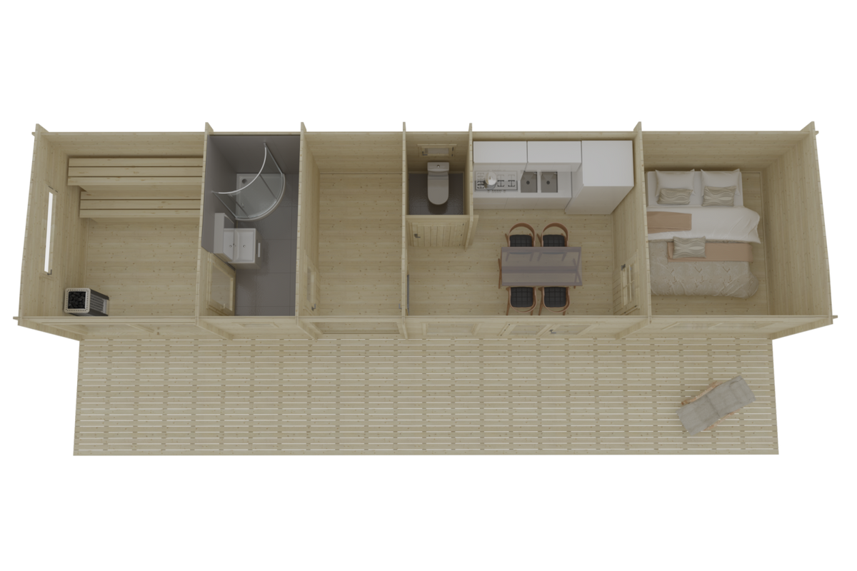 Signature Aurora Sauna Lodge furnished top-view layout — included in Signature Estate Compound