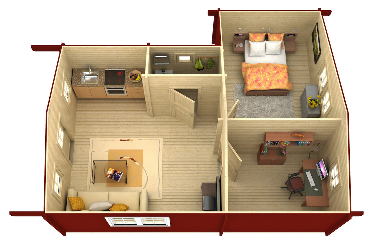 Signature Cascade Cabin furnished top-view layout — included in Signature Estate Compound