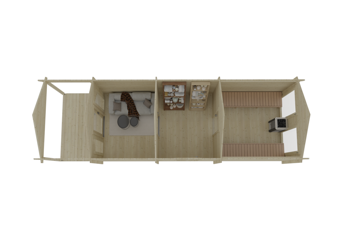 Signature Nordic Cove Sauna furnished top-view layout — included in Signature Retreat Compound