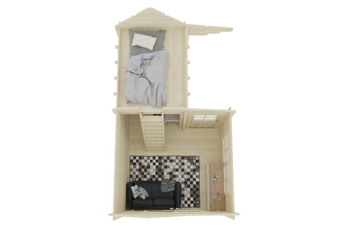 Signature Pine Hollow Storage Shed furnished top-view layout — included in Signature Guest Compound