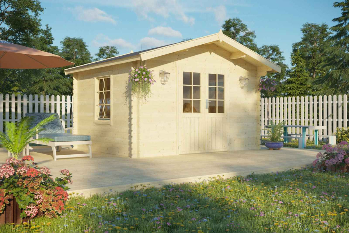 Signature Timber Cache Storage Shed exterior rendering — included in Signature Estate Compound
