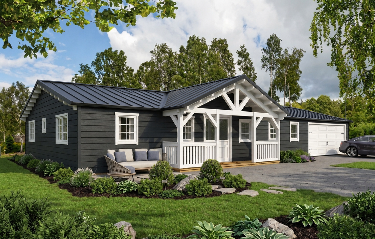Summit House concept rendering shown with charcoal metal roofing; final specifications confirmed in your quote.