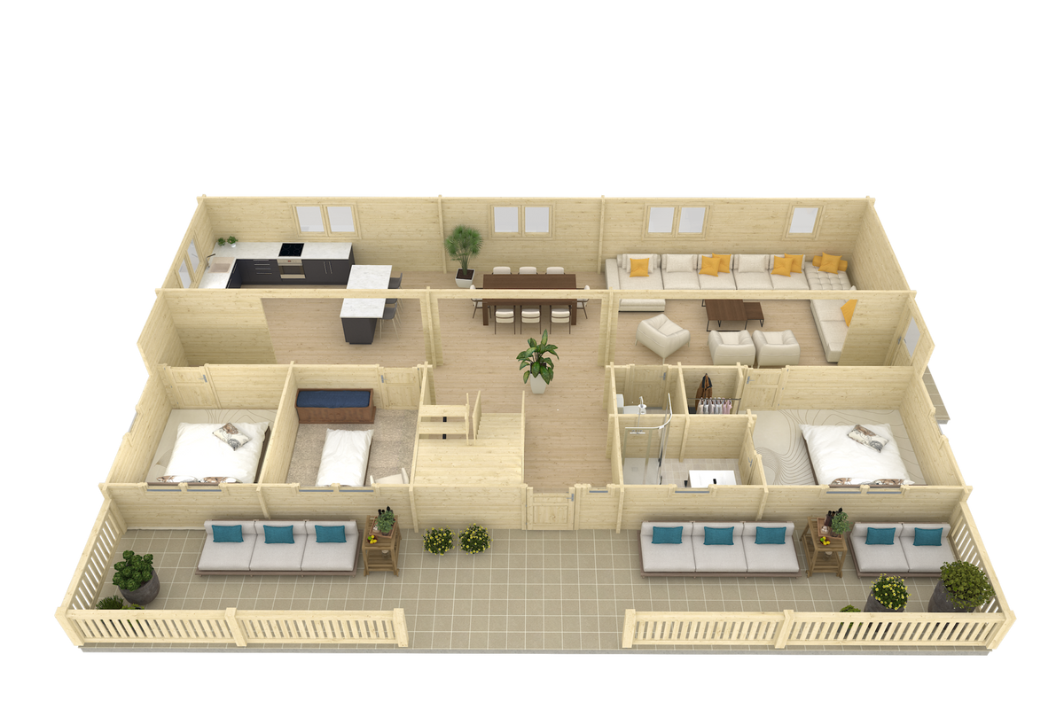Yellowstone Estate furnished 3D floor plan — main level.