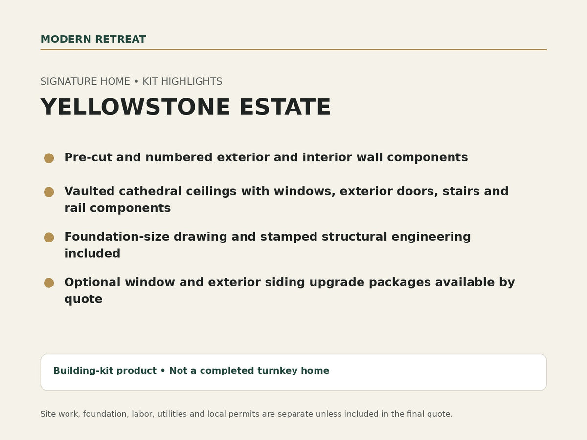 Yellowstone Estate Signature Home building package highlights.