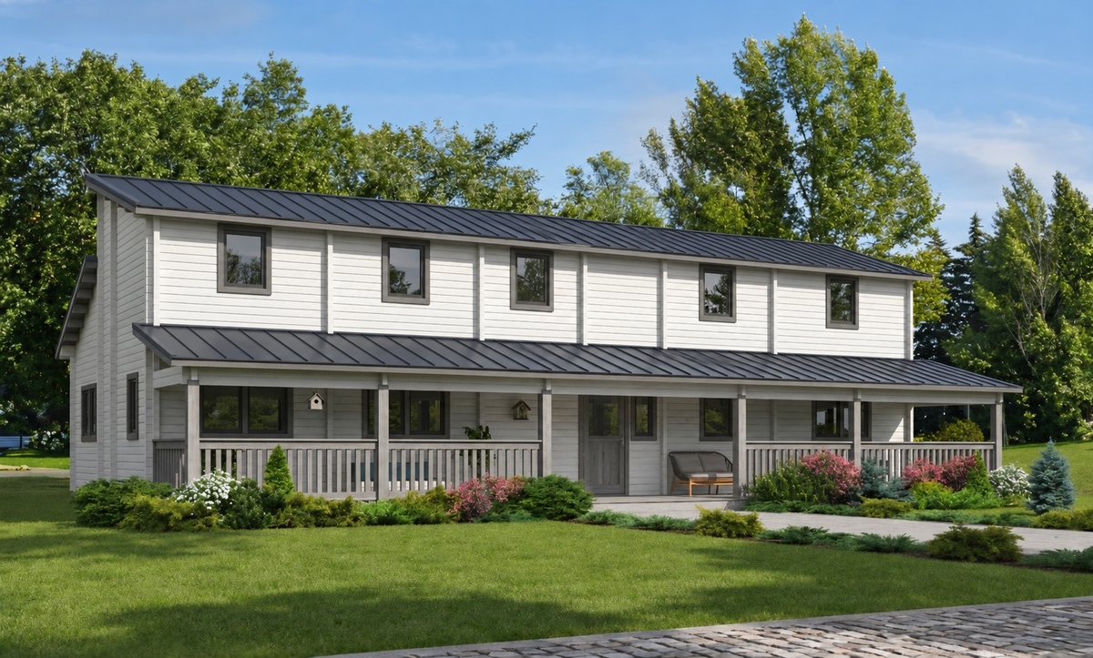 Yellowstone Estate concept rendering shown with charcoal metal roofing; final specifications confirmed in your quote.